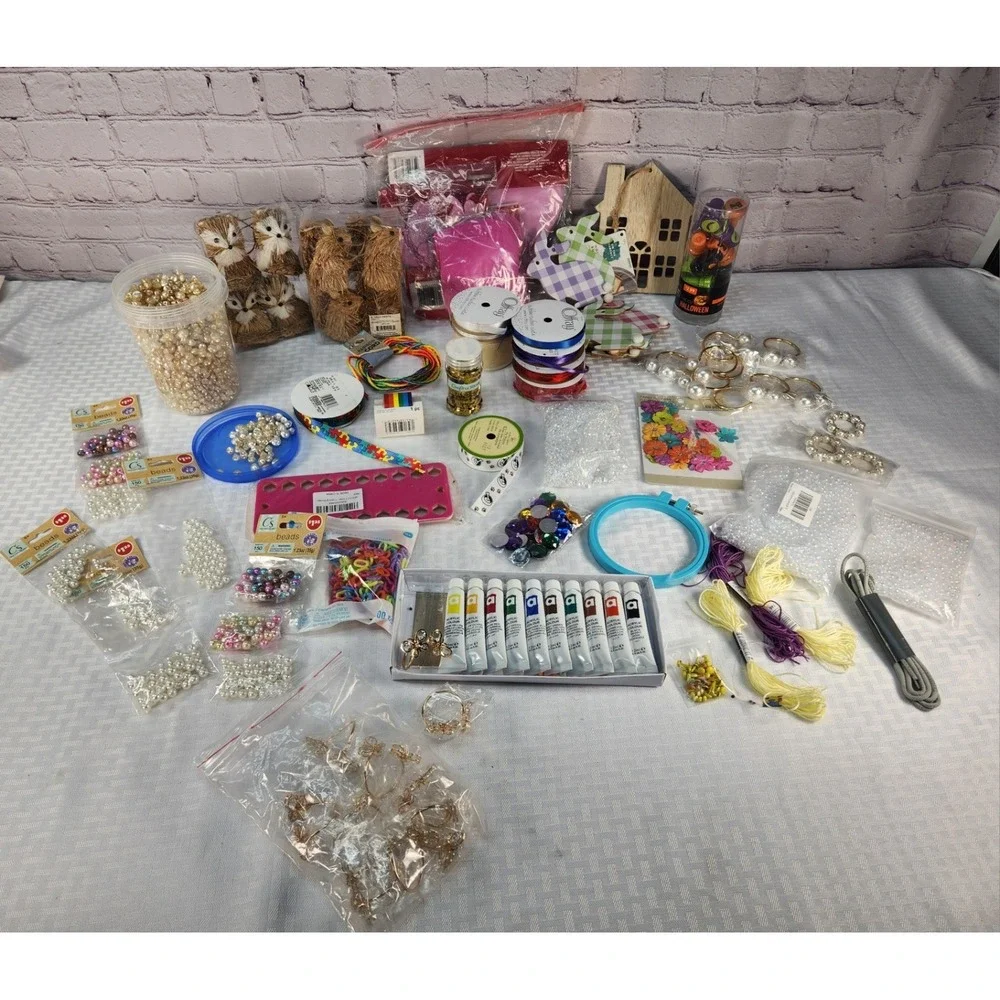 Lot of Mixed Craft Supplies New & Used Assorted Paint, Scrapbooking, Sewing Etc